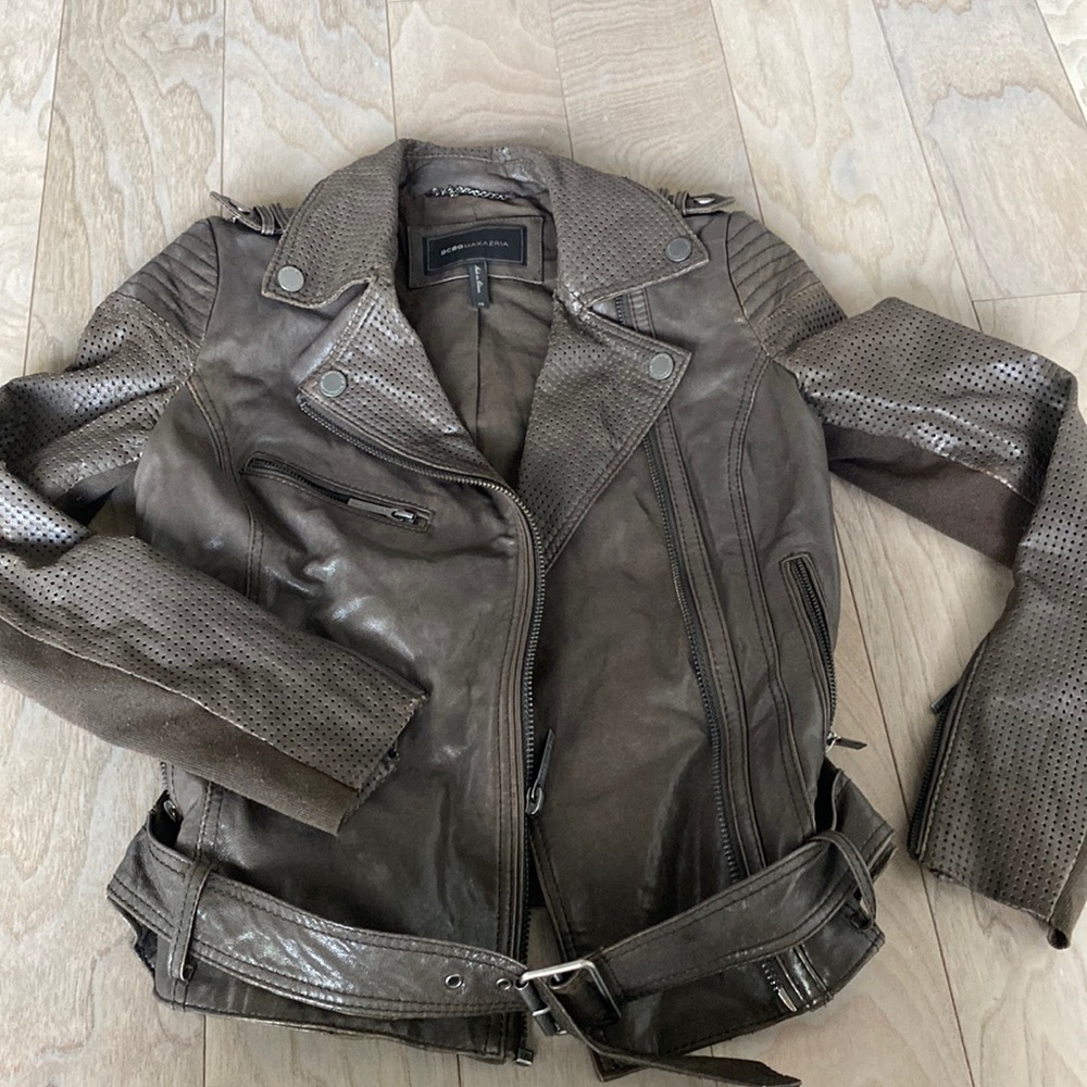 BCBG chocolate brown leather jacket